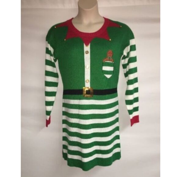 Ugly Christmas Sweater Dress Large Elf NWOT - Picture 1 of 5
